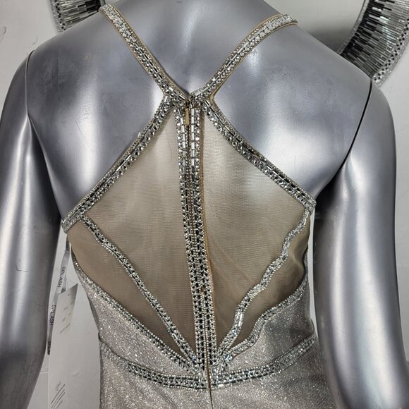 NWT~$490~SPLASH~10~CHAMPAGNE RHINESTONE SIDE SLIT MAXI EVENING GOWN PROM DRESS - Picture 11 of 16